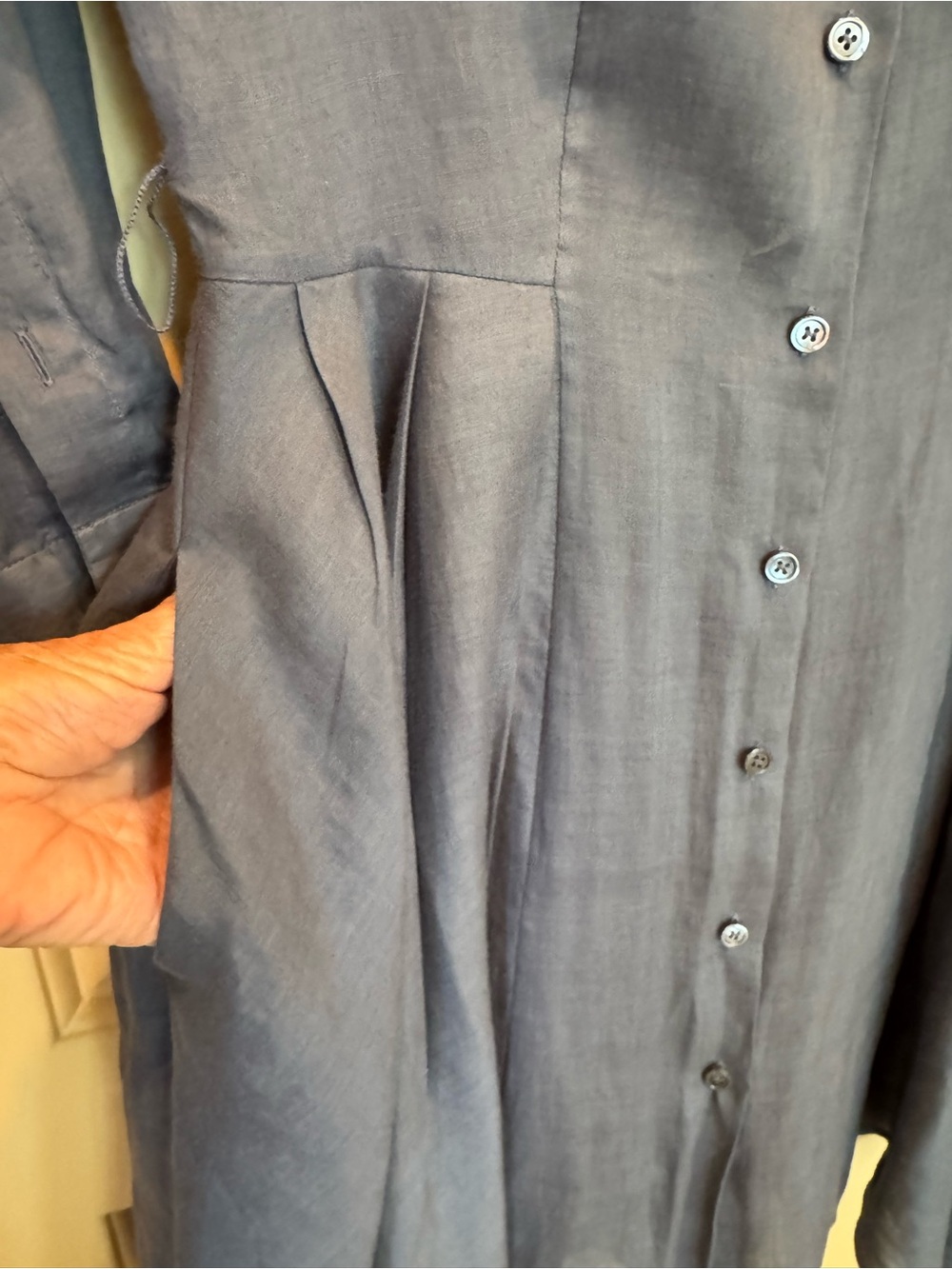 Theory Slate Blue Linen Long-Sleeve Button Front Shirt Dress - Picture 4 of 10
